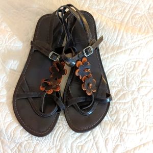 Italian Flower Sandals in Two toned Leather.